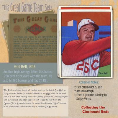 Picture, Helmar Brewing, Helmar This Great Game Card # 116, Gus Bell, Reaching out of frame, Cincinnati Reds